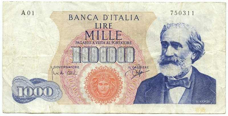 giuseppe verdi 1000 lire banconota